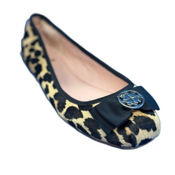 KATE SPADE Fontana Dyed Calf Hair Leopard Print Ballet Flats Size 7.5 W/ Bow - Picture 1 of 11